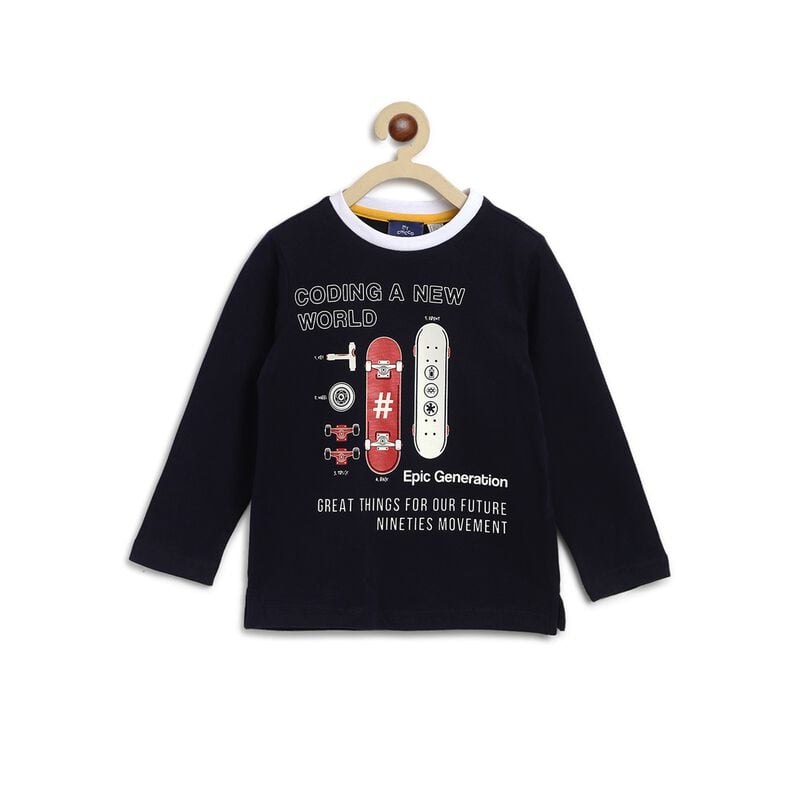 Boys Black Printed Round Neck T-Shirt image number 0